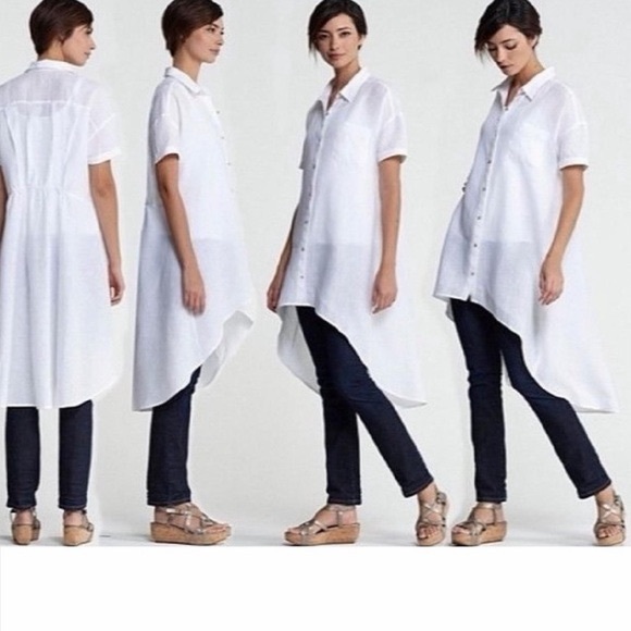Eileen Fisher Tops - Eileen Fisher Blouse Tunic Top Small Button Down Irish Linen